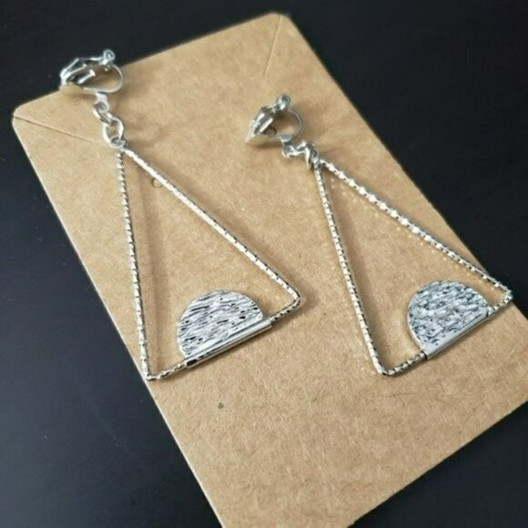Fashion Jewelry  Silver Drop Triangle Earrings - Picture 4 of 6
